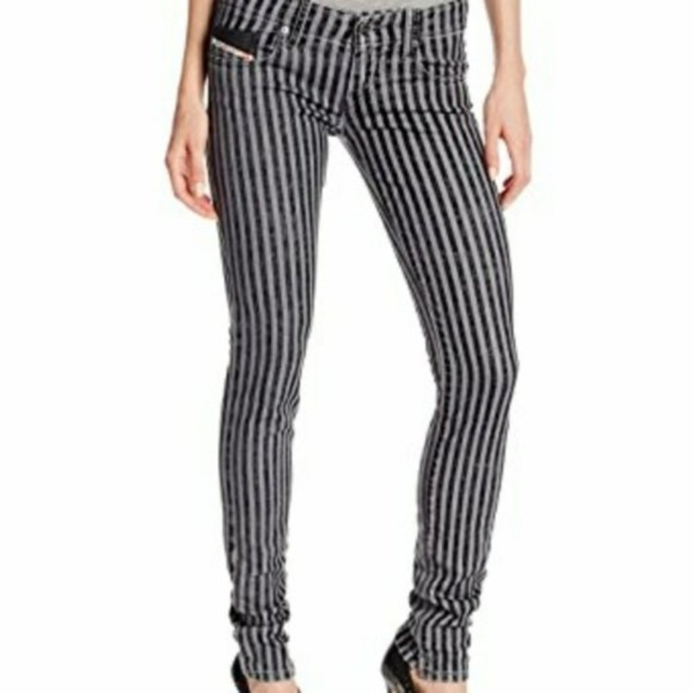 Diesel Grupee Super Slim Skinny Low Waist Denim Jeans Gray & Black Stripe 27 NWT